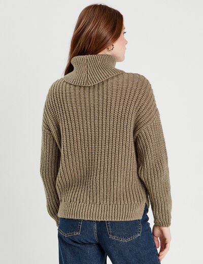Pull avec col roulé vert kaki femme