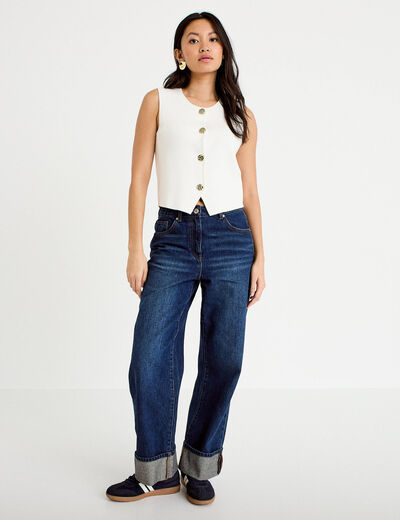 Gilet sans manches cropped ecru femme