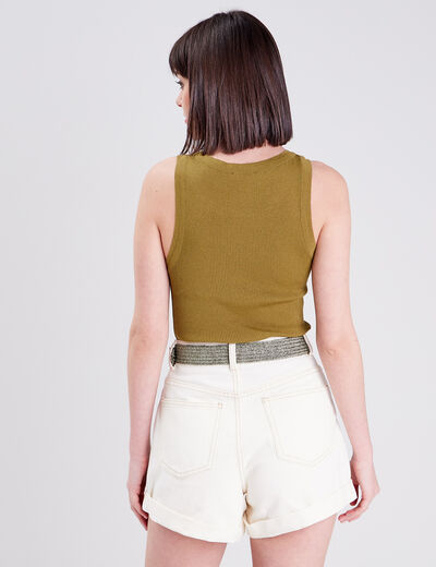 Pull d&eacute;bardeur c&ocirc;tel&eacute; vert olive femme
