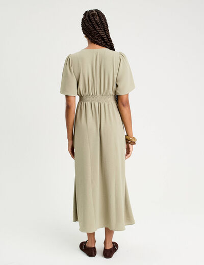 Robe longue évasée vert kaki femme