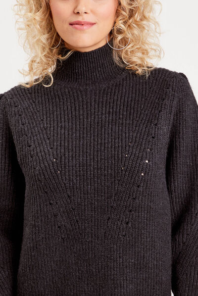 Robe pull moulante col montant noir femme