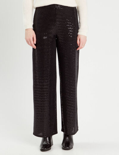 Pantalon large avec sequins noir femme