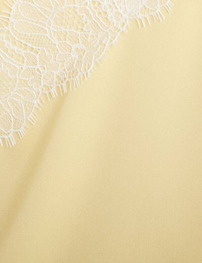 D&eacute;bardeur ajust&eacute; d&eacute;collet&eacute; dentelle jaune clair femme