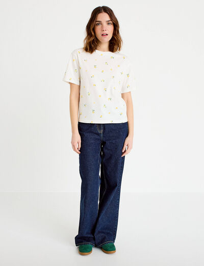 T-shirt &agrave; motif manches courtes blanc femme