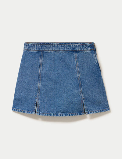 Jupe-short trap&egrave;ze en jean denim double stone femme