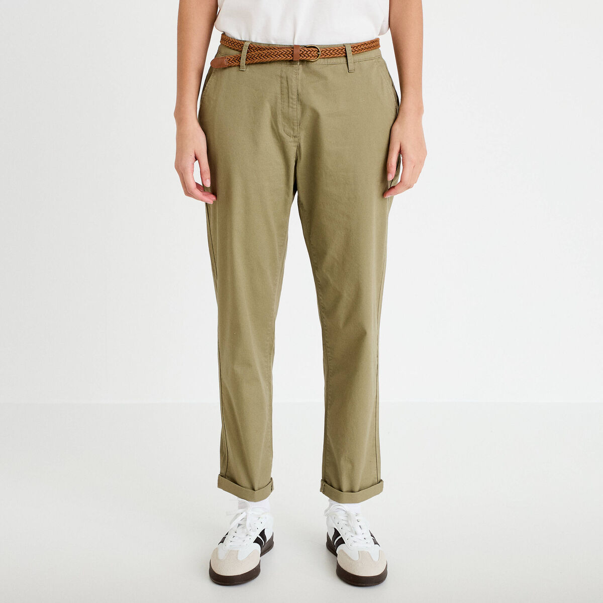 Pantalon chino 7/8&egrave;me vert femme