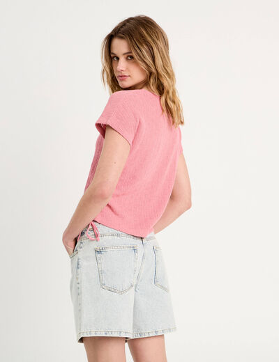 T-shirt ajouré détails cordons vieux rose femme
