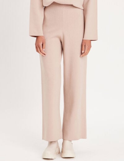 Pantalon tricot jambe large sable femme