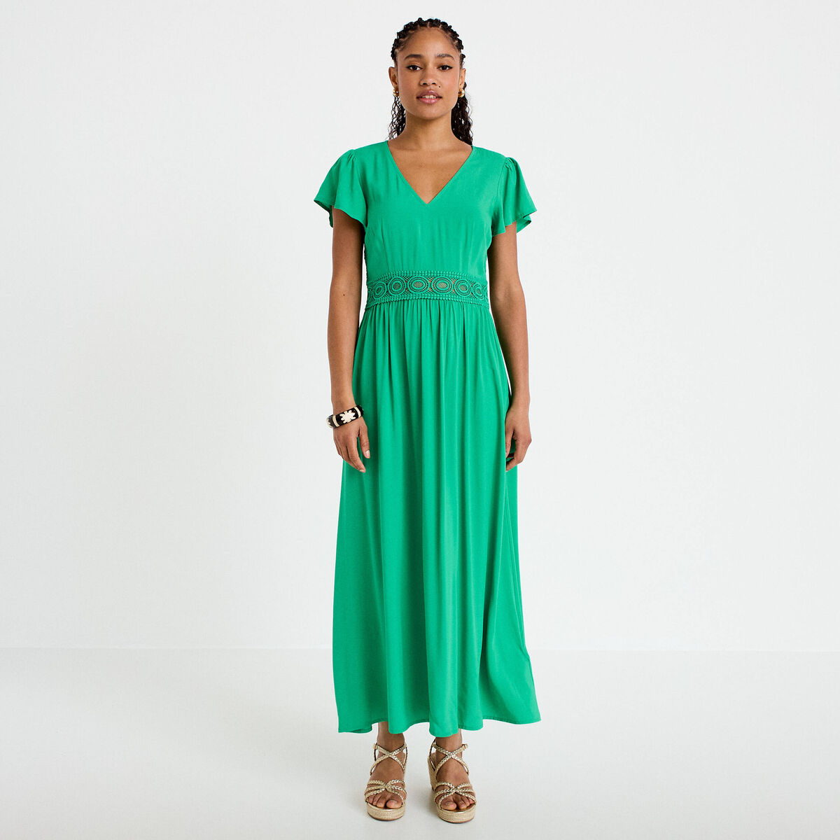 Robe longue &eacute;vas&eacute;e vert femme