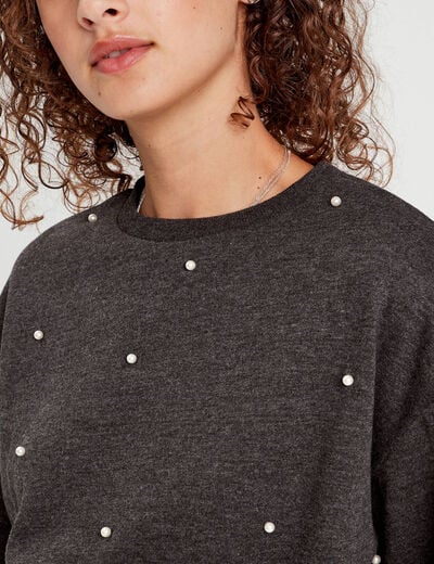 Sweat oversize avec perles gris foncé femme