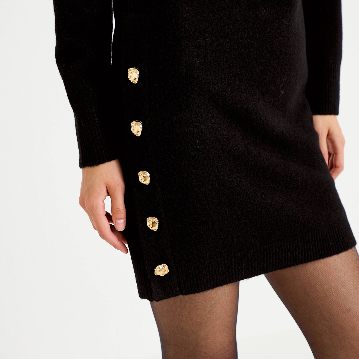 Robe pull droite manches longues noir femme