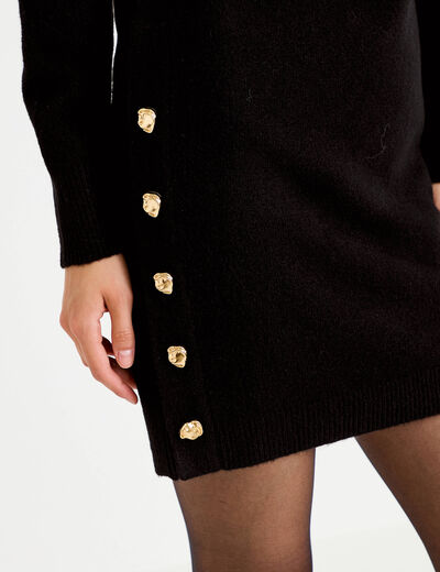 Robe pull droite manches longues noir femme