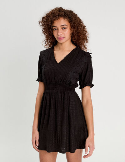 Robe évasée dentelle noir femme