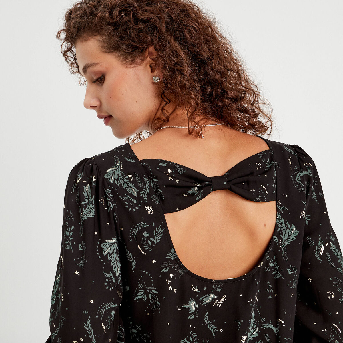 Robe droite détail noeud dos noir femme