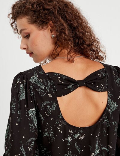 Robe droite détail noeud dos noir femme