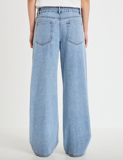 Jean wide leg taille basse strass denim triple stone femme