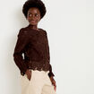 Blouse en dentelle d&eacute;collet&eacute; dos marron fonc&eacute; femme