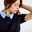 Polo col chemise manches courtes bleu marine femme