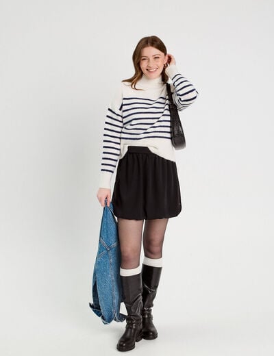 Pull col montant ecru femme