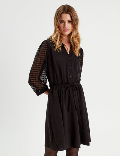 Robe trapèze manches dentelle noir femme