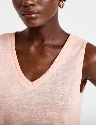 D&eacute;bardeur col v rose saumon femme
