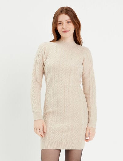 Robe pull ajustée torsades sable femme