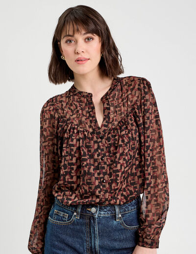 Blouse manches longues marron femme