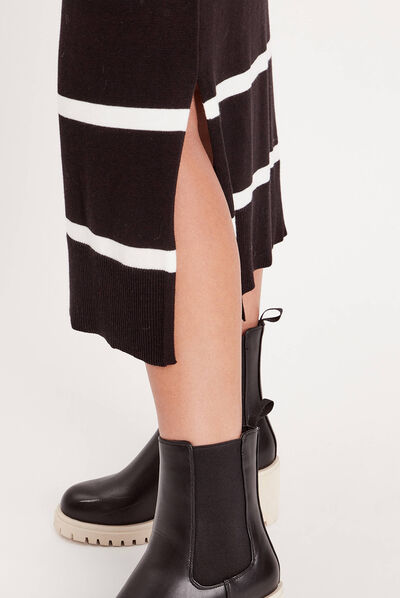Robe pull longue col roulé noir femme