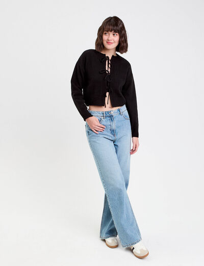 Gilet manches longues noué noir femme