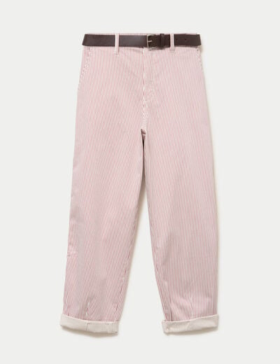 Pantalon chino 7/8&egrave;me taille &eacute;lastiqu&eacute;e vieux rose femme