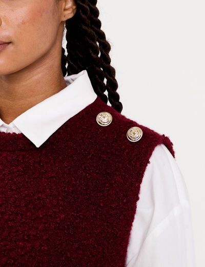 Pull sans manches fausse fourrure violet foncé femme