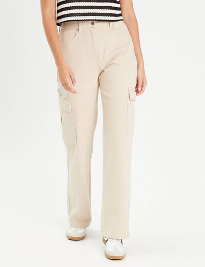 Pantalon cargo large ecru femme