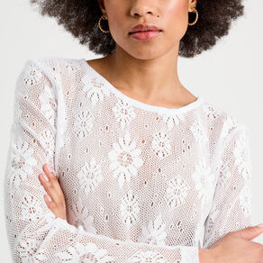 t shirt ajoure effet crochet blanc femme T-shirt ajouré effet crochet blanc femme
