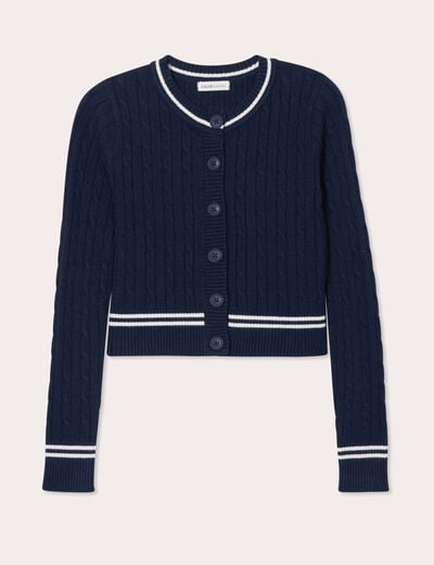 Gilet manches longues ajust&eacute; bleu marine femme