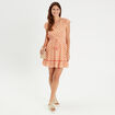 Robe évasée taille smockée orange femme