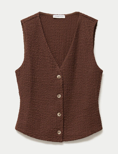 Gilet sans manches col v marron femme