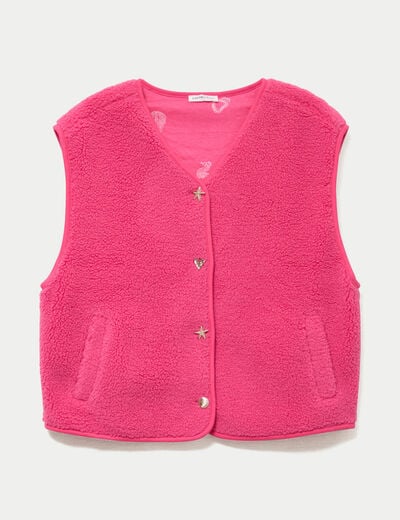 Gilet sans manches effet polaire col v rose fushia femme