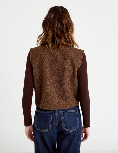 Veste sans manches effet polaire marron fonc&eacute; femme