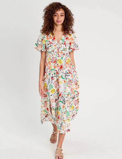 Robe longue évasée col twisté blanc femme