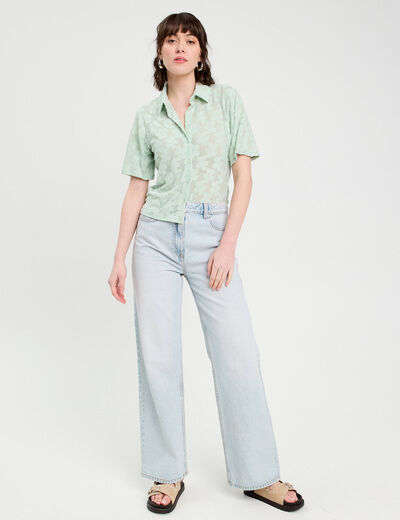Chemise manches courtes vert clair femme