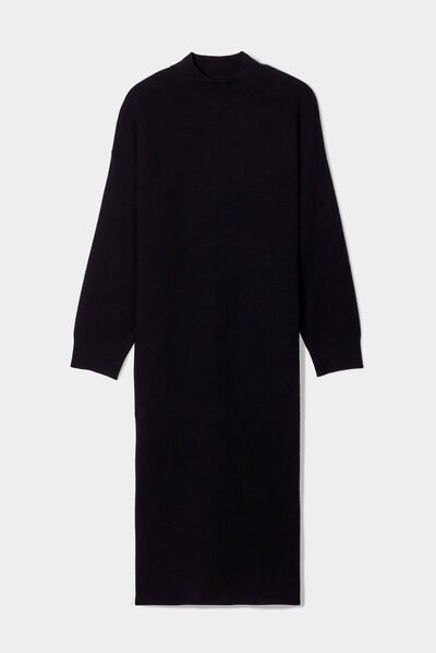 Robe pull longue moulante noir femme