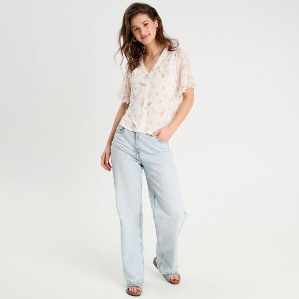 chemise manches volants rose poudree femme Chemise manches volants rose poudrée femme
