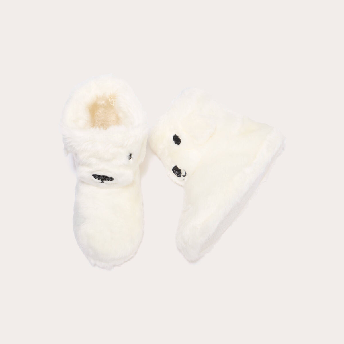 Chaussons bottes fausse fourrure ecru femme