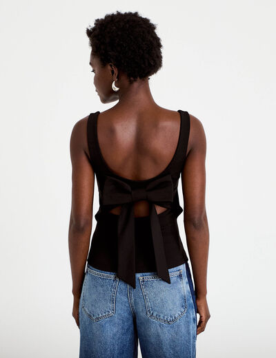 Top cintr&eacute; sans manches col carr&eacute; noir femme
