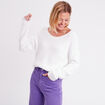 Pull manches longues col rond ecru femme