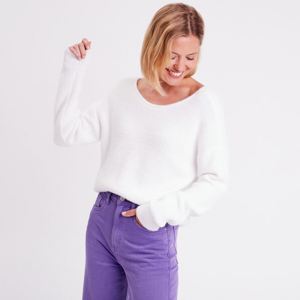 pull manches longues col rond ecru femme Pull manches longues col rond ecru femme