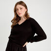 Pull manches longues col en V noir femme