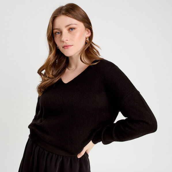 pull manches longues col en v noir femme Pull manches longues col en V noir femme