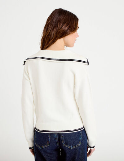 Pull col marin manches longues ecru femme