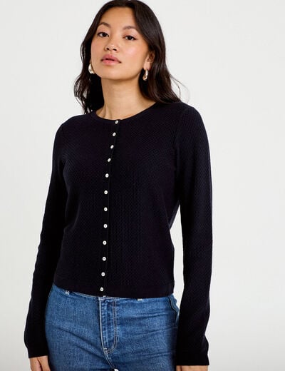 Gilet ajour&eacute; manches longues bleu marine femme